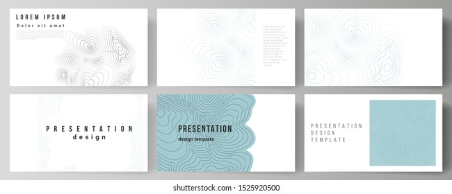 The minimalistic abstract vector illustration of the editable layout of the presentation slides design business templates. Topographic contour map, abstract monochrome background.
