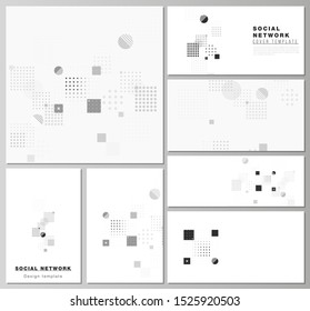 The minimalistic abstract vector illustration of the editable layouts of modern social network mockups in popular formats. Abstract vector background with fluid geometric shapes.