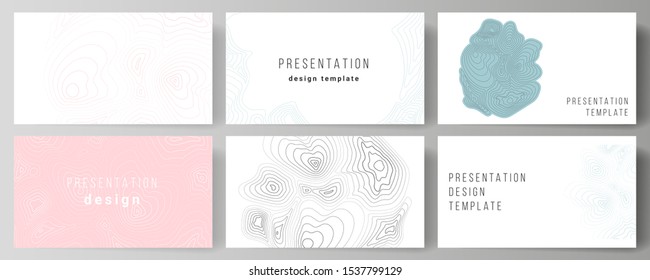 The minimalistic abstract vector illustration of the editable layout of the presentation slides design business templates. Topographic contour map, abstract monochrome background.