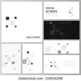 The minimalistic abstract vector illustration of the editable layouts of modern social network mockups in popular formats. Abstract vector background with fluid geometric shapes.