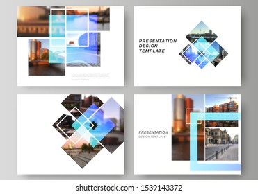 The minimalistic abstract vector illustration of the editable layout of the presentation slides design business templates. Creative trendy style mockups, blue color trendy design backgrounds.