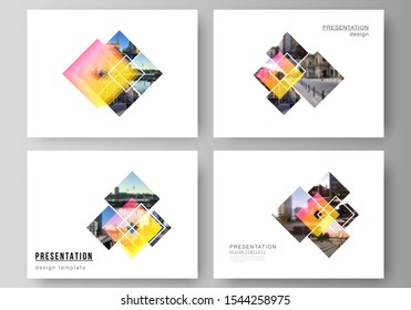 The minimalistic abstract vector illustration of the editable layout of the presentation slides design business templates. Creative trendy style mockups, blue color trendy design backgrounds.