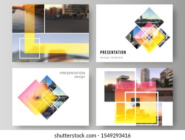 The minimalistic abstract vector illustration of the editable layout of the presentation slides design business templates. Creative trendy style mockups, blue color trendy design backgrounds.