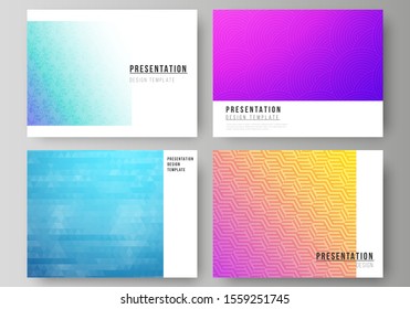 The minimalistic abstract vector illustration of the editable layout of the presentation slides design business templates. Abstract geometric pattern with colorful gradient business background.