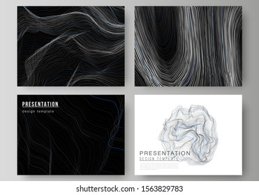 The minimalistic abstract vector illustration of the editable layout of the presentation slides design business templates. Smooth smoke wave, hi-tech concept black color techno background.