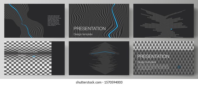 The minimalistic abstract vector illustration of the editable layout of the presentation slides design business templates. Abstract big data visualization concept backgrounds with lines and cubes.