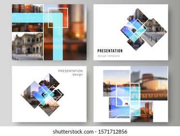 The minimalistic abstract vector illustration of the editable layout of the presentation slides design business templates. Creative trendy style mockups, blue color trendy design backgrounds.