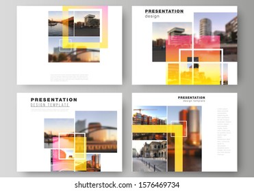 The minimalistic abstract vector illustration of the editable layout of the presentation slides design business templates. Creative trendy style mockups, blue color trendy design backgrounds.