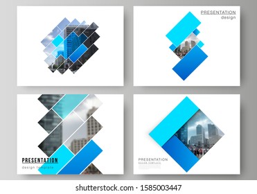 The minimalistic abstract vector illustration of the editable layout of the presentation slides design business templates. Abstract geometric pattern creative modern blue background with rectangles.
