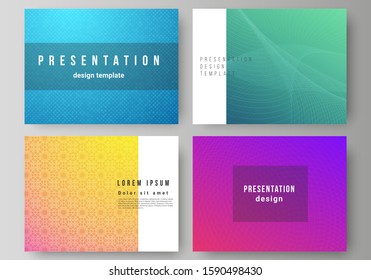 The minimalistic abstract vector illustration of the editable layout of the presentation slides design business templates. Abstract geometric pattern with colorful gradient business background.