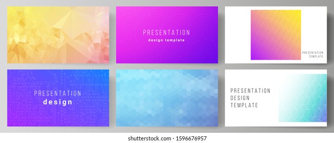 The minimalistic abstract vector illustration of the editable layout of the presentation slides design business templates. Abstract geometric pattern with colorful gradient business background.