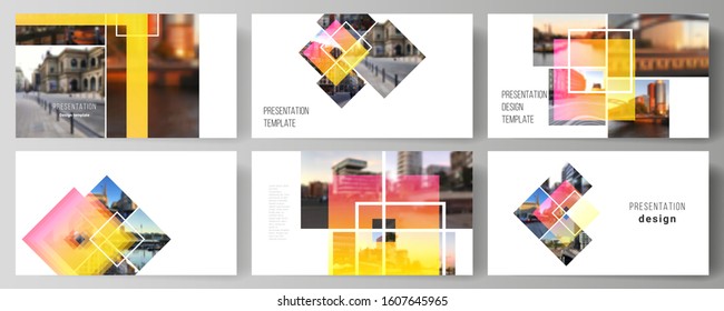 The minimalistic abstract vector illustration of the editable layout of the presentation slides design business templates. Creative trendy style mockups, blue color trendy design backgrounds.