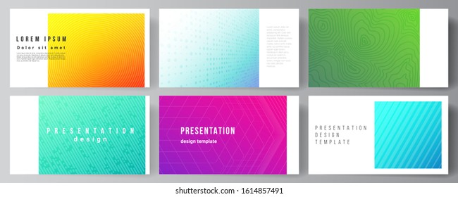 The minimalistic abstract vector illustration of the editable layout of the presentation slides design business templates. Abstract geometric pattern with colorful gradient business background.