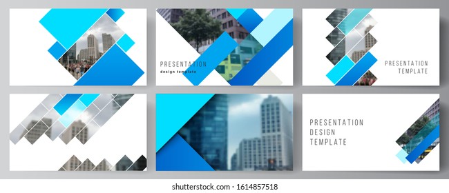 The minimalistic abstract vector illustration of the editable layout of the presentation slides design business templates. Abstract geometric pattern creative modern blue background with rectangles.
