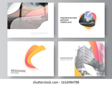 Minimalistic abstract vector illustration of the editable layout of the presentation slides design business templates. Yellow color gradient abstract dynamic shapes, colorful geometric template design
