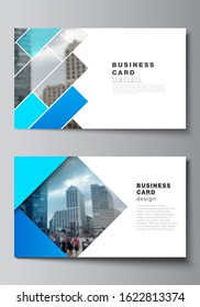 The minimalistic abstract vector illustration of the editable layout of two creative business cards design templates. Abstract geometric pattern creative modern blue background with rectangles.