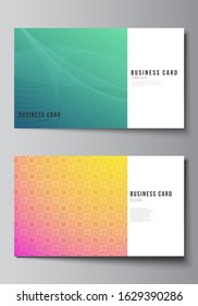 The minimalistic abstract vector illustration of the editable layout of two creative business cards design templates. Abstract geometric pattern with colorful gradient business background.