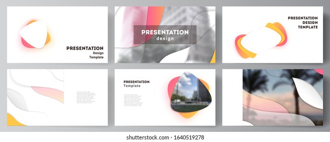 Minimalistic abstract vector illustration of the editable layout of the presentation slides design business templates. Yellow color gradient abstract dynamic shapes, colorful geometric template design