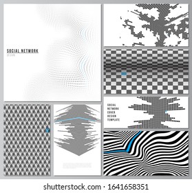 The minimalistic abstract vector illustration of the editable layouts of modern social network mockups in popular formats. Abstract big data visualization concept backgrounds with lines and cubes.