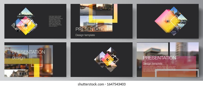 The minimalistic abstract vector illustration of the editable layout of the presentation slides design business templates. Creative trendy style mockups, blue color trendy design backgrounds.