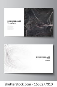 La ilustración abstracta minimalista del diseño editable de dos plantillas de diseño creativas de tarjetas de visita. Superficie de cuadrícula 3D, fondo vectorial ondulado con efecto de onda.