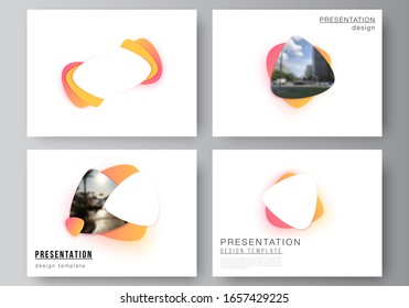 Minimalistic abstract vector illustration of the editable layout of the presentation slides design business templates. Yellow color gradient abstract dynamic shapes, colorful geometric template design
