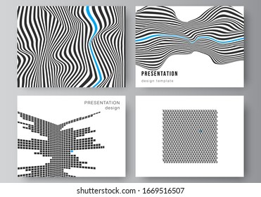The minimalistic abstract vector illustration of the editable layout of the presentation slides design business templates. Abstract big data visualization concept backgrounds with lines and cubes.