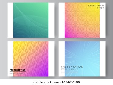 The minimalistic abstract vector illustration of the editable layout of the presentation slides design business templates. Abstract geometric pattern with colorful gradient business background.