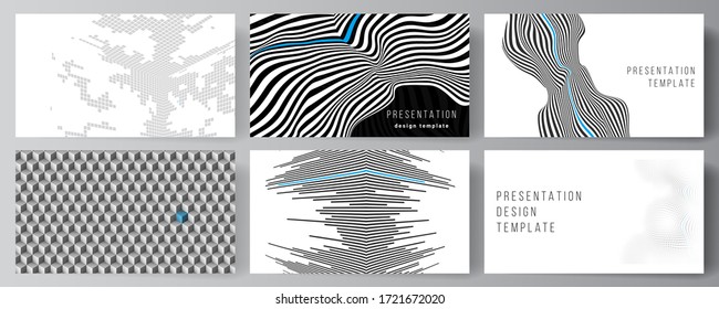 The minimalistic abstract vector illustration of the editable layout of the presentation slides design business templates. Abstract big data visualization concept backgrounds with lines and cubes.