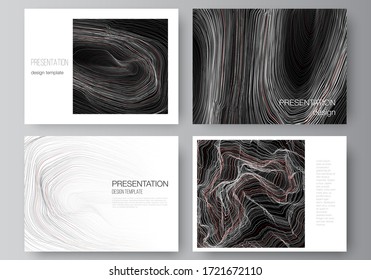 The minimalistic abstract vector illustration of the editable layout of the presentation slides design business templates. 3D grid surface, wavy vector background with ripple effect.