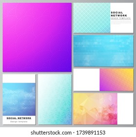 The minimalistic abstract vector illustration of the editable layouts of modern social network mockups in popular formats. Abstract geometric pattern with colorful gradient business background.