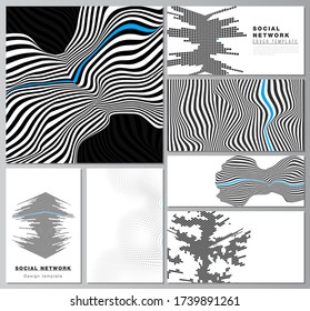 The minimalistic abstract vector illustration of the editable layouts of modern social network mockups in popular formats. Abstract big data visualization concept backgrounds with lines and cubes.