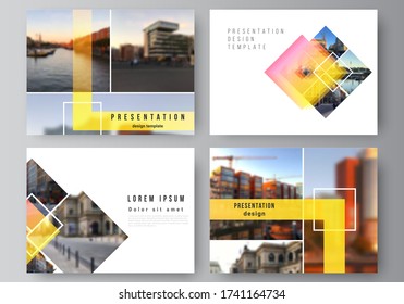 The minimalistic abstract vector illustration of the editable layout of the presentation slides design business templates. Creative trendy style mockups, blue color trendy design backgrounds.