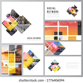 La ilustración abstracta minimalista de los diseños editables de las modernas maquetas de redes sociales en formatos populares. Mockups creativas de estilo moderno, fondo de diseño de color azul
