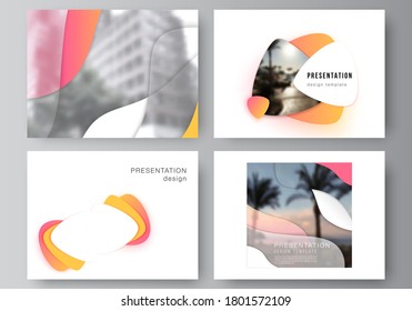 Minimalistic abstract vector illustration of the editable layout of the presentation slides design business templates. Yellow color gradient abstract dynamic shapes, colorful geometric template design