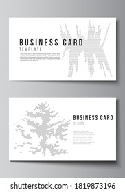 Ilustración vectorial abstracta minimalista de la disposición editable de dos plantillas de diseño de tarjetas de visita creativas. Resumen de antecedentes de concepto de visualización de grandes datos con cubos.
