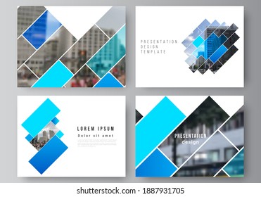 The minimalistic abstract vector illustration of the editable layout of the presentation slides design business templates. Abstract geometric pattern creative modern blue background with rectangles.