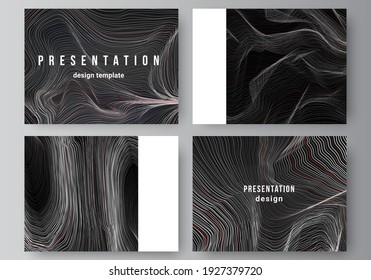 The minimalistic abstract vector illustration of the editable layout of the presentation slides design business templates. 3D grid surface, wavy vector background with ripple effect.