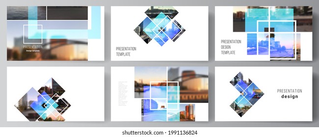 The minimalistic abstract vector illustration of the editable layout of the presentation slides design business templates. Creative trendy style mockups, blue color trendy design backgrounds.