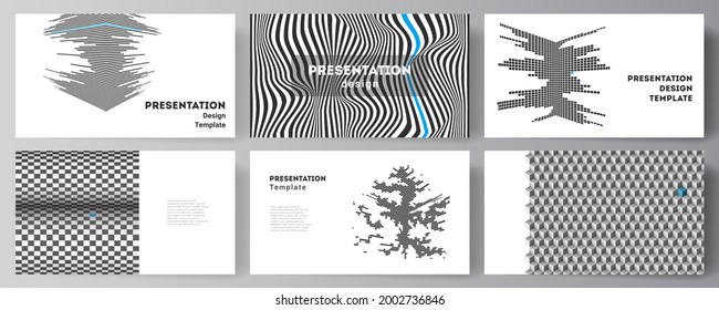 The minimalistic abstract vector illustration of the editable layout of the presentation slides design business templates. Abstract big data visualization concept backgrounds with lines and cubes.