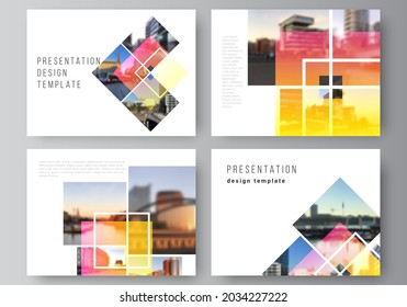 Die minimalistische abstrakte Vektorgrafik des bearbeitbaren Layouts der Präsentationen Folien Design Business Templates. Kreative Mockups im trendigen Stil, blauer, trendiger Designhintergrund.