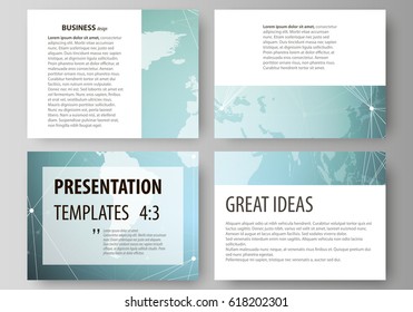 The minimalistic abstract vector illustration of the editable layout of the presentation slides design business templates. Chemistry pattern, molecule structure, geometric design background