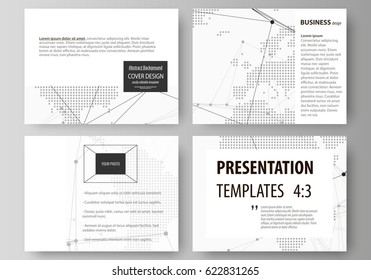 The minimalistic abstract vector illustration of the editable layout of the presentation slides design business templates. World globe on blue. Global network connections, lines and dots.