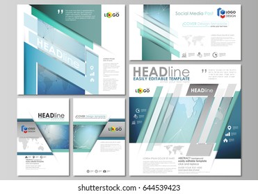 The minimalistic abstract vector illustration of the editable layout of modern social media post design templates in popular formats. Chemistry pattern, connecting lines and dots. Medical concept.