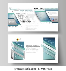 The minimalistic abstract vector illustration of the editable layout of high definition presentation slides design business templates. Chemistry pattern, connecting lines and dots. Medical concept.