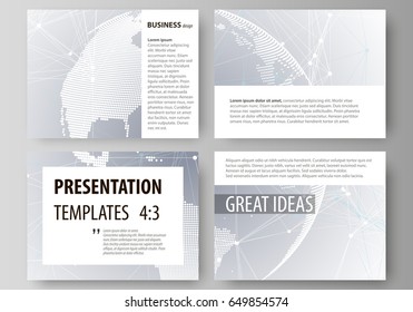 The minimalistic abstract vector illustration of the editable layout of the presentation slides design business templates. Technology concept. Molecule structure, connecting background.
