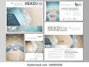 The minimalistic abstract vector illustration of the editable layout of modern social media post design templates in popular formats. Chemistry pattern with molecule structure. Medical DNA research.