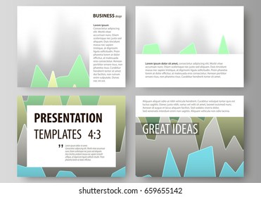 The minimalistic abstract vector illustration of the editable layout of the presentation slides design business templates. Rows of colored diagram with peaks of different height.