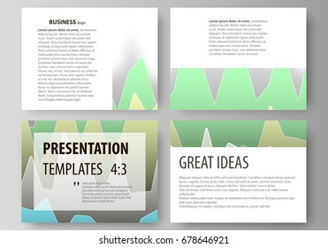 The minimalistic abstract vector illustration of the editable layout of the presentation slides design business templates. Rows of colored diagram with peaks of different height.
