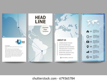 The minimalistic abstract vector illustration of the editable layout of four modern vertical banners, flyers design business templates. Scientific medical DNA research. Science or medical concept.